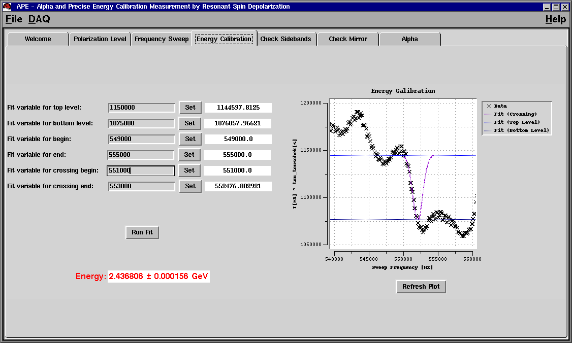 APE's GUI for energy calibration